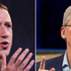 A metaverse-esque virtual simulation of what it might be like if Mark Zuckerberg (left) and Tim Cook (right) were actually to fight.